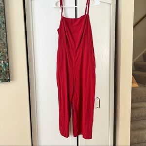Old Navy Red Linen Jumpsuit w/ Pockets
